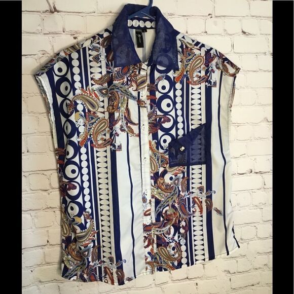 Secret‎ Women's Sleeveless Top Blouse Collared Paisley Print - Picture 1 of 12